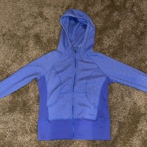 Zella Essential Hoodie Zip Up Jacket L Pockets Thumbholes Seamed Fit Ribbed